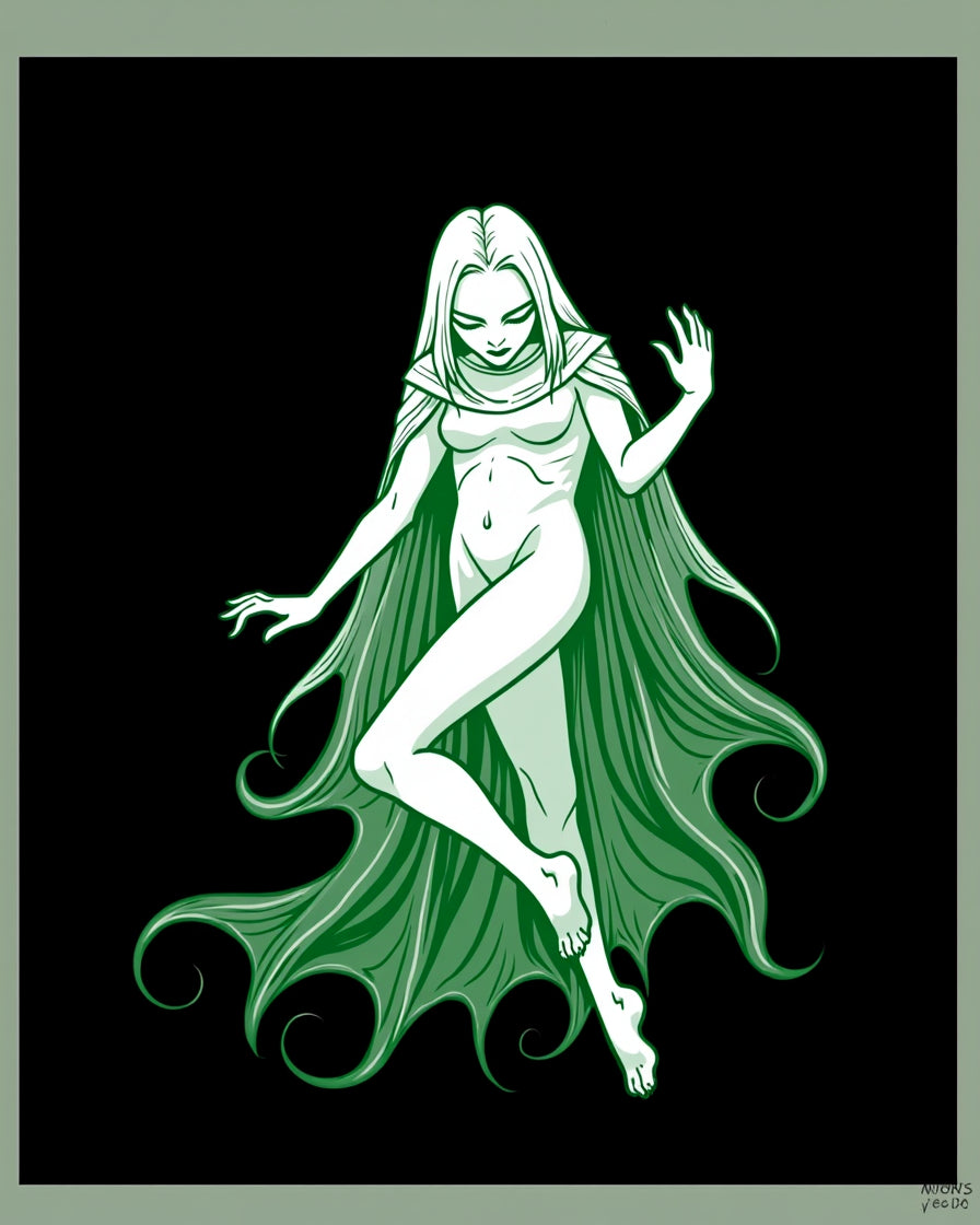 Enchanting Emerald Nymph Swirling Drapery Rug