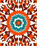Orange Teal Blossom Mandala Art Rug