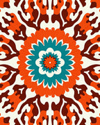 Orange Teal Blossom Mandala Art Rug