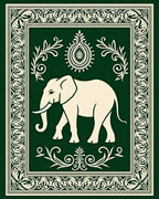 Cream Elephant Emerald Border Rug