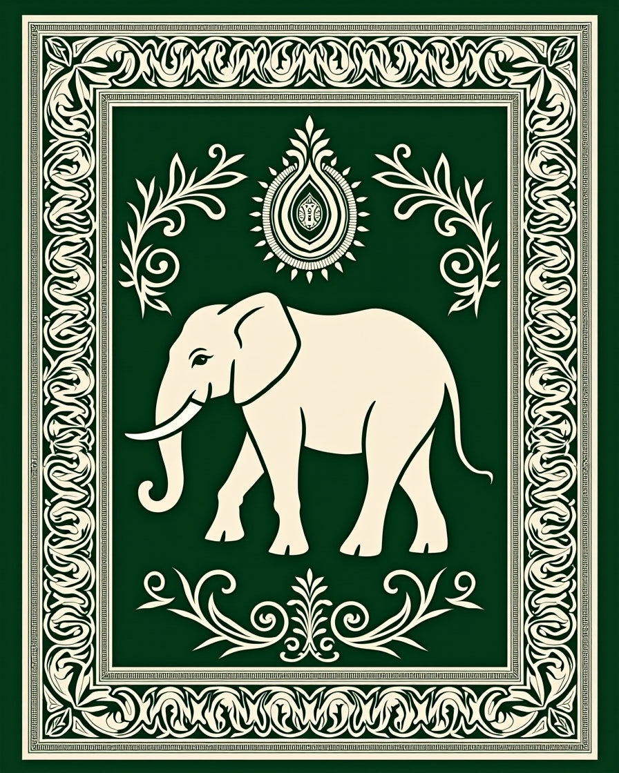 Cream Elephant Emerald Border Rug