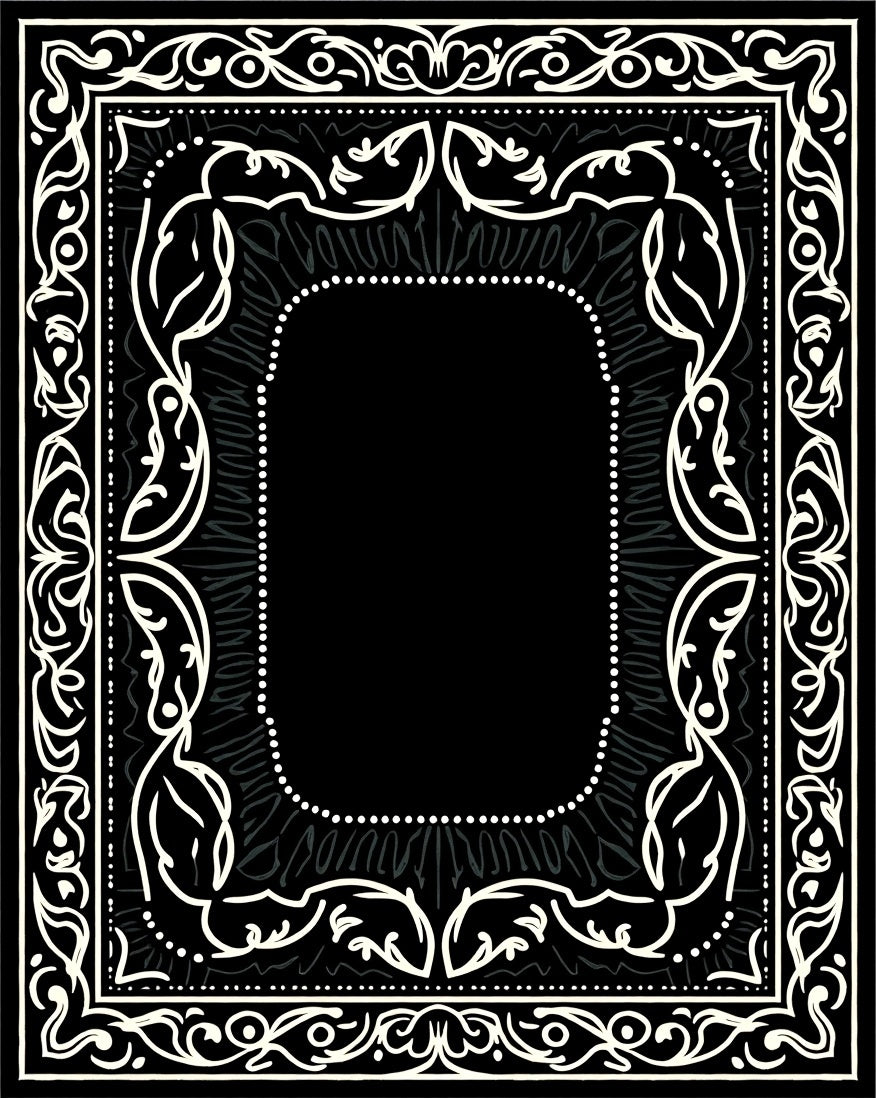 Monochromatic Intricate Floral Scroll Frame Rug