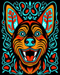Vibrant Cyan Orange Canine Floral Swirls Rug