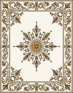 Brown Gold Floral Medallion Border Rug