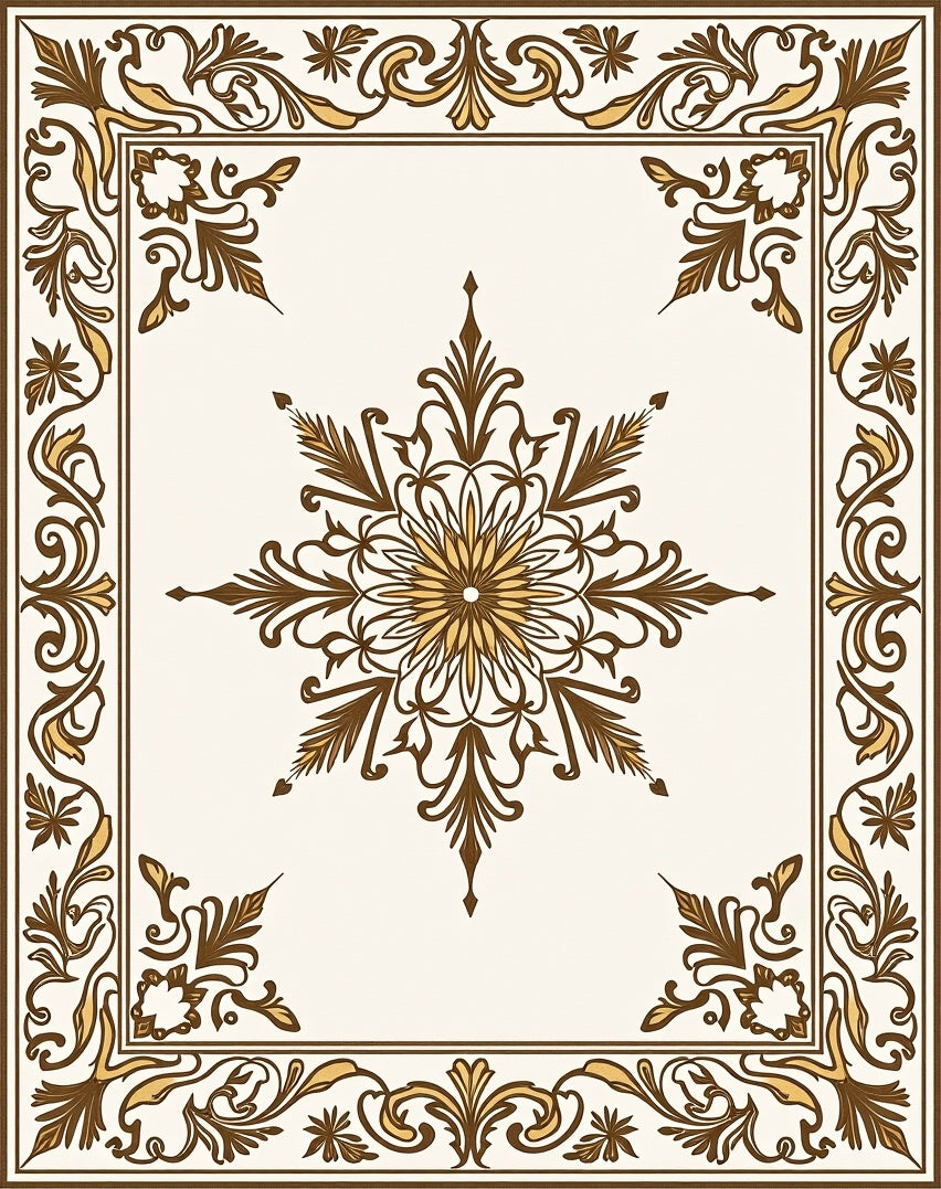 Brown Gold Floral Medallion Border Rug