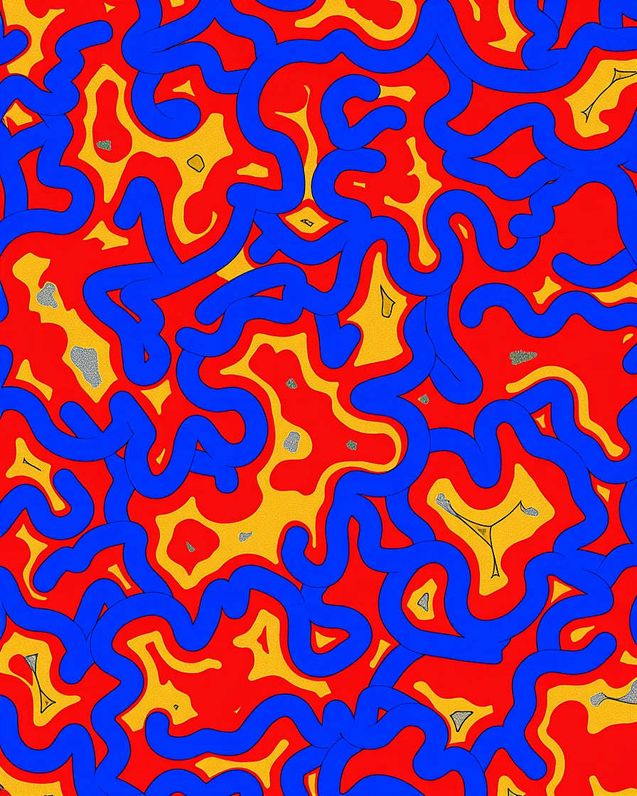 Vibrant Blue Red Organic Waves Rug