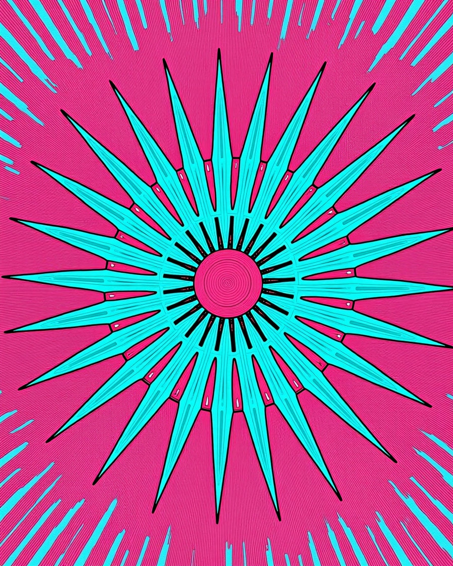 Vibrant Aqua Starburst Pink Radiating Rug
