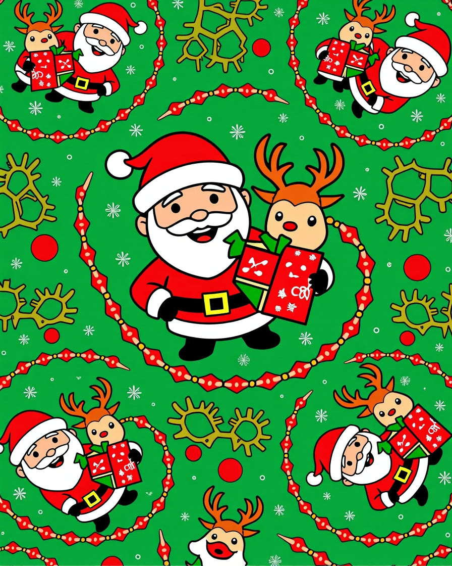 Christmas Santa And Reindeer Joyful Gifts Rug
