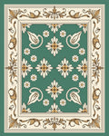 Victorian Teal Floral Medallion Border Rug