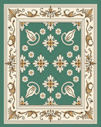 Victorian Teal Floral Medallion Border Rug
