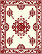 Crimson Floral Garden Medallion Border Rug