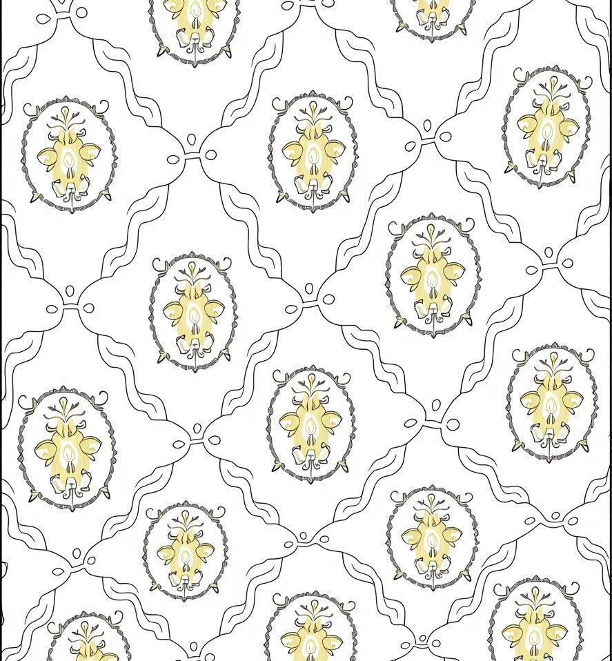 Yellow Laurel Medallion Lattice Rug