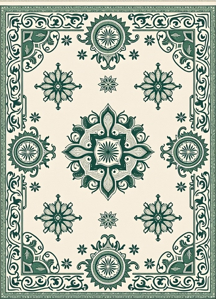 Green Traditional Medallion Lace Rug
