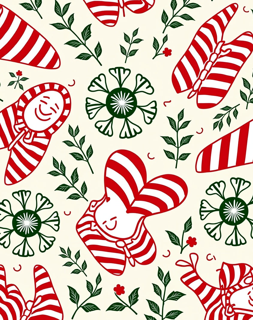 Whimsical Red Candy Cane Characters Garden Rug