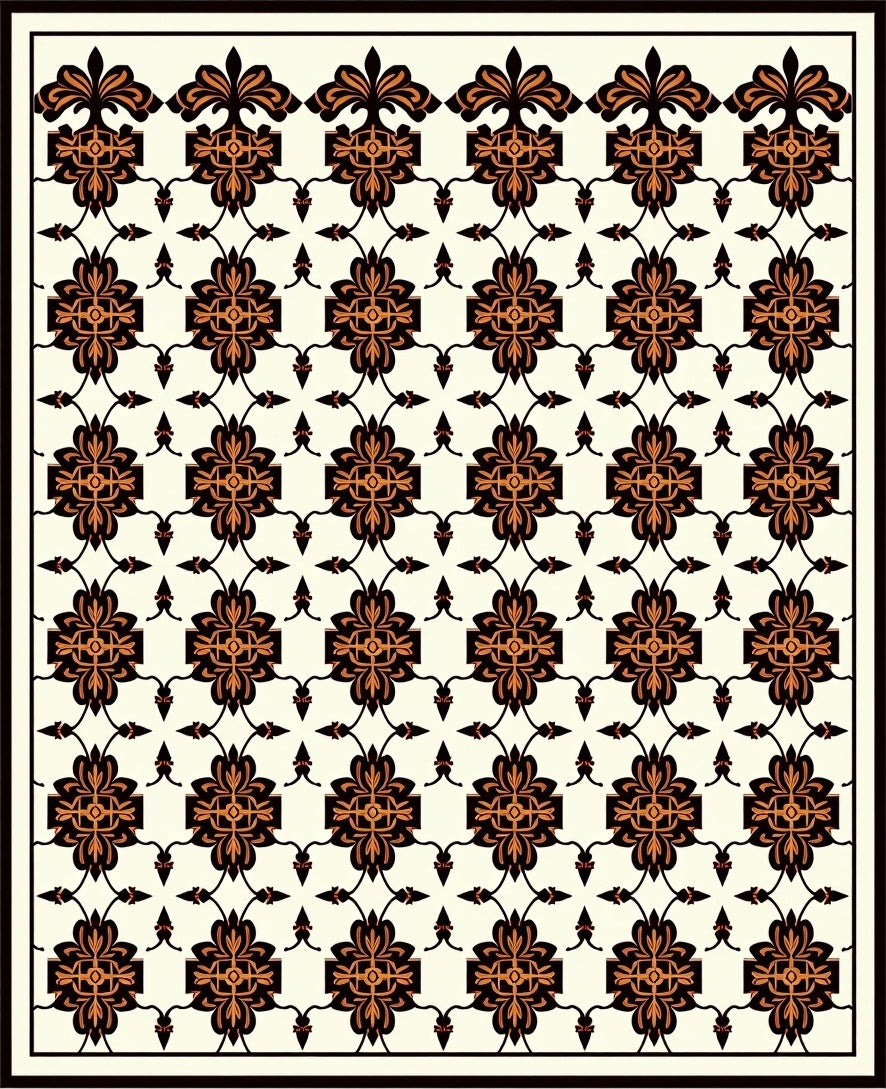 Black Orange Floral Symmetry Rug