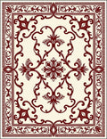 Deep Red Classical Scrollwork Inlay Rug