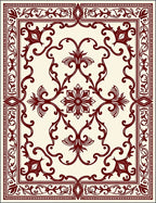 Deep Red Classical Scrollwork Inlay Rug