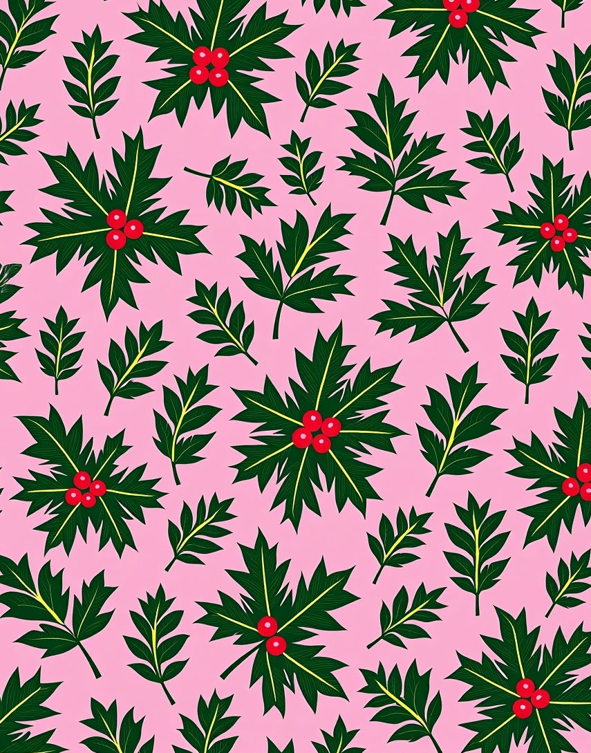 Pink Holly Berry Foliage Collage Rug