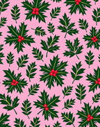 Pink Holly Berry Foliage Collage Rug