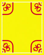 Bright Yellow Red Corner Scroll Rug