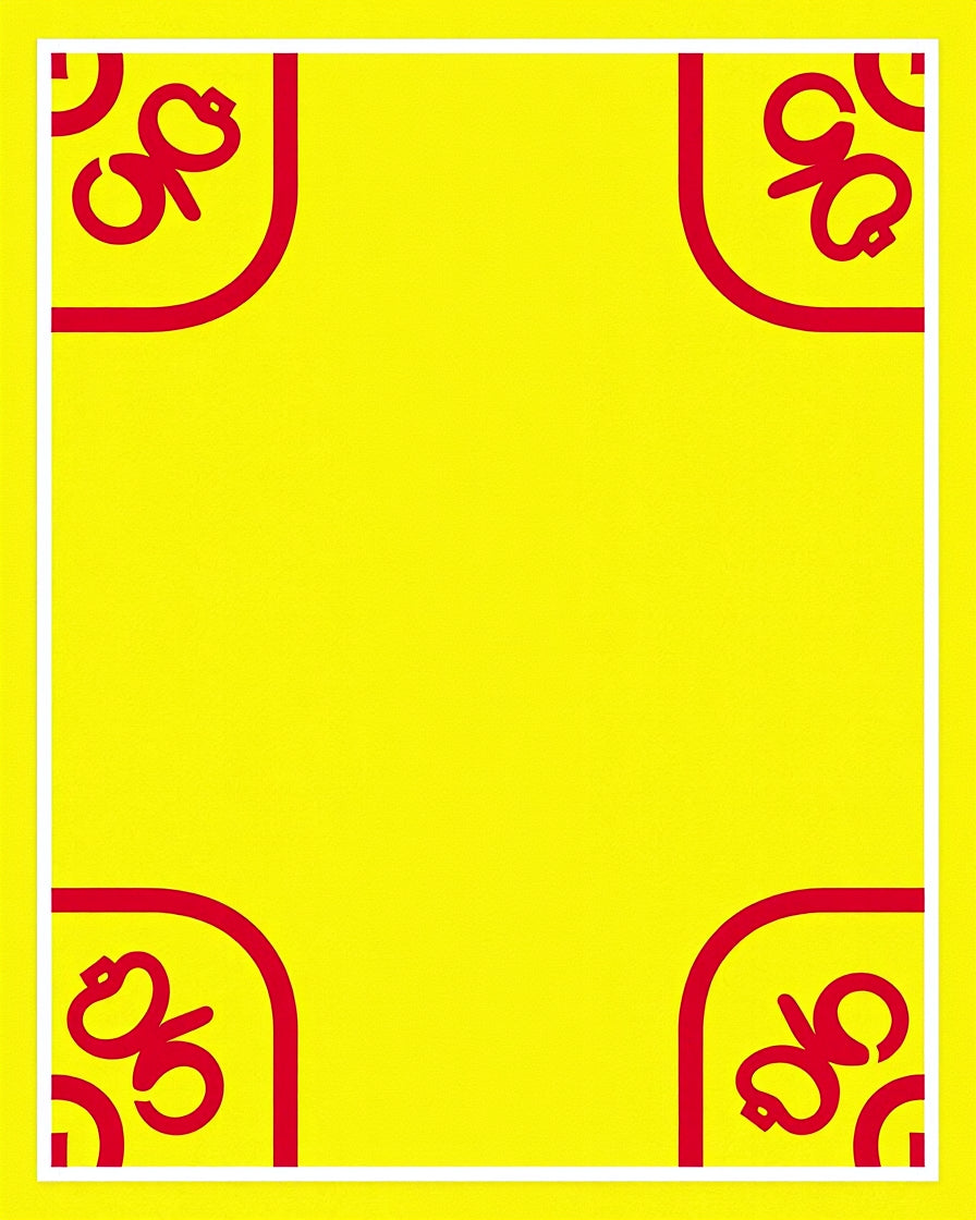 Bright Yellow Red Corner Scroll Rug