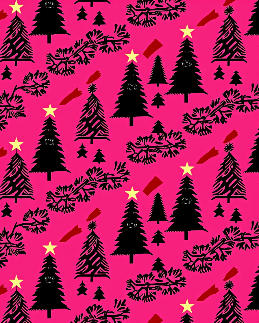 Black Christmas Trees Yellow Stars Red Dash Rug