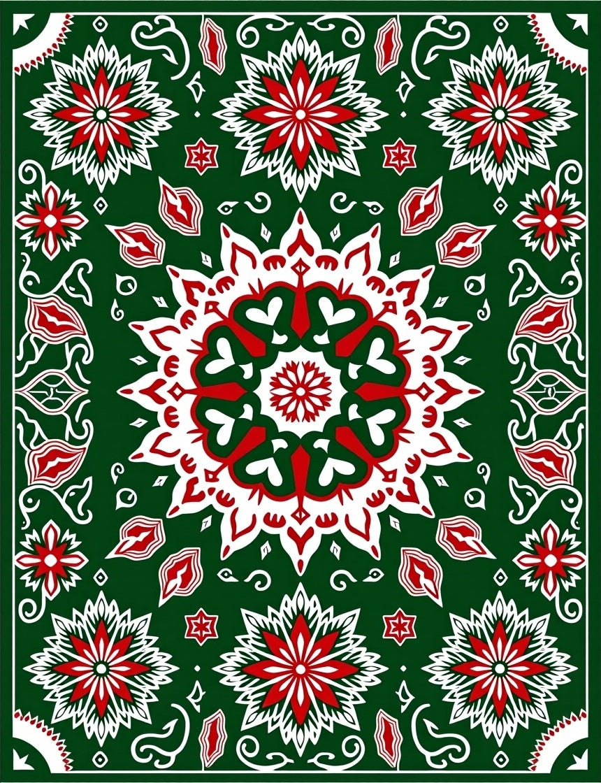 Forest Green Red Starburst Medallion Rug