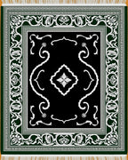 Dark Green White Floral Medallion Rug