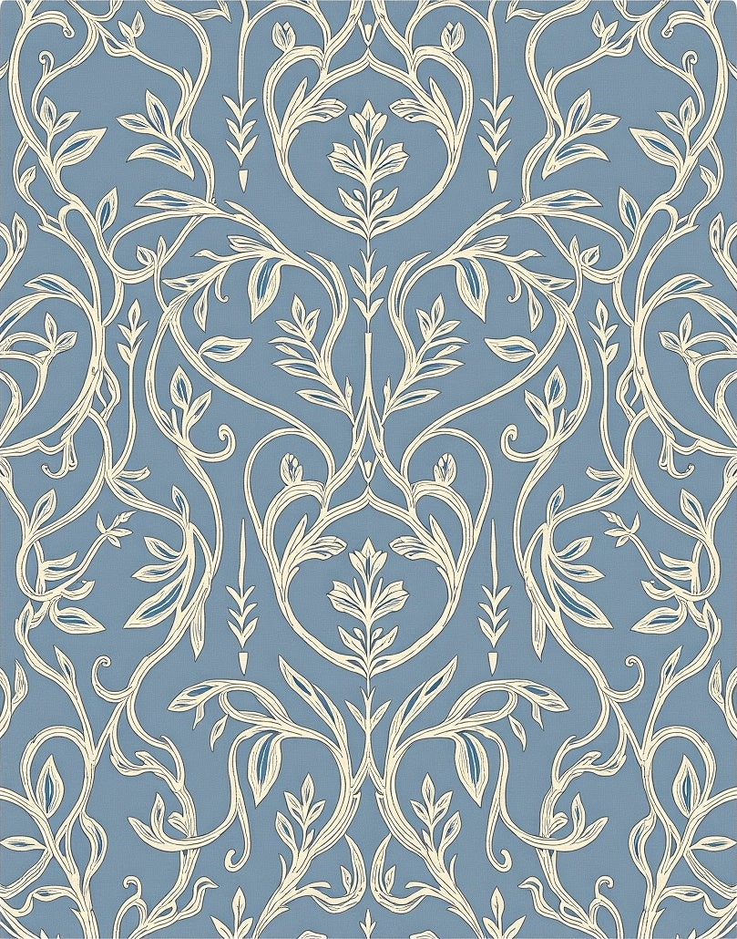 Soft Blue Cream Art Nouveau Vine Rug