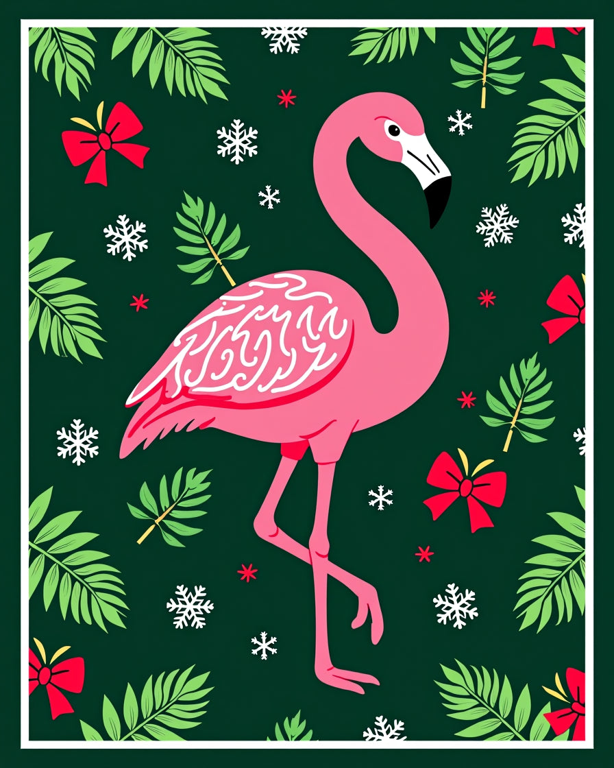 Pink Flamingo Tropical Snowflake Christmas Rug