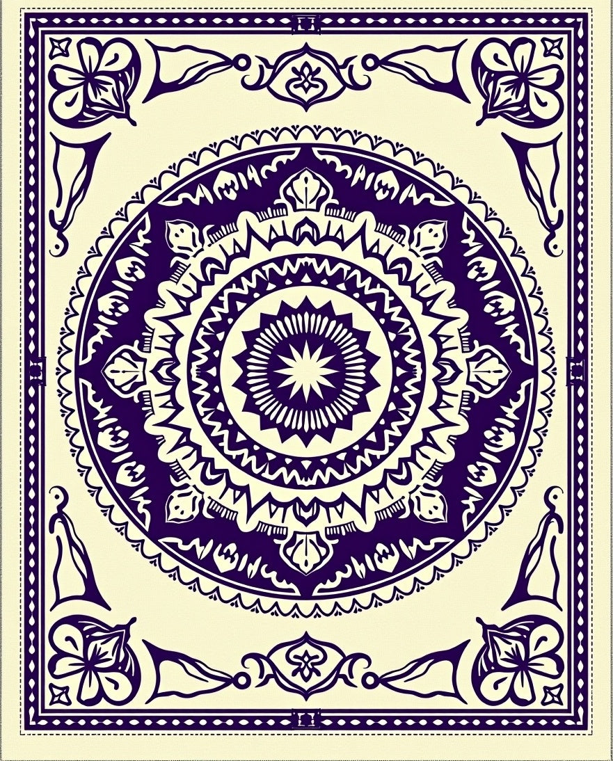 Deep Purple Mandala Medallion Cream Rug
