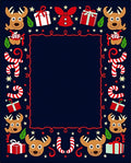 Festive Reindeer Candy Cane Christmas Border Rug