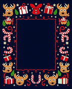 Festive Reindeer Candy Cane Christmas Border Rug