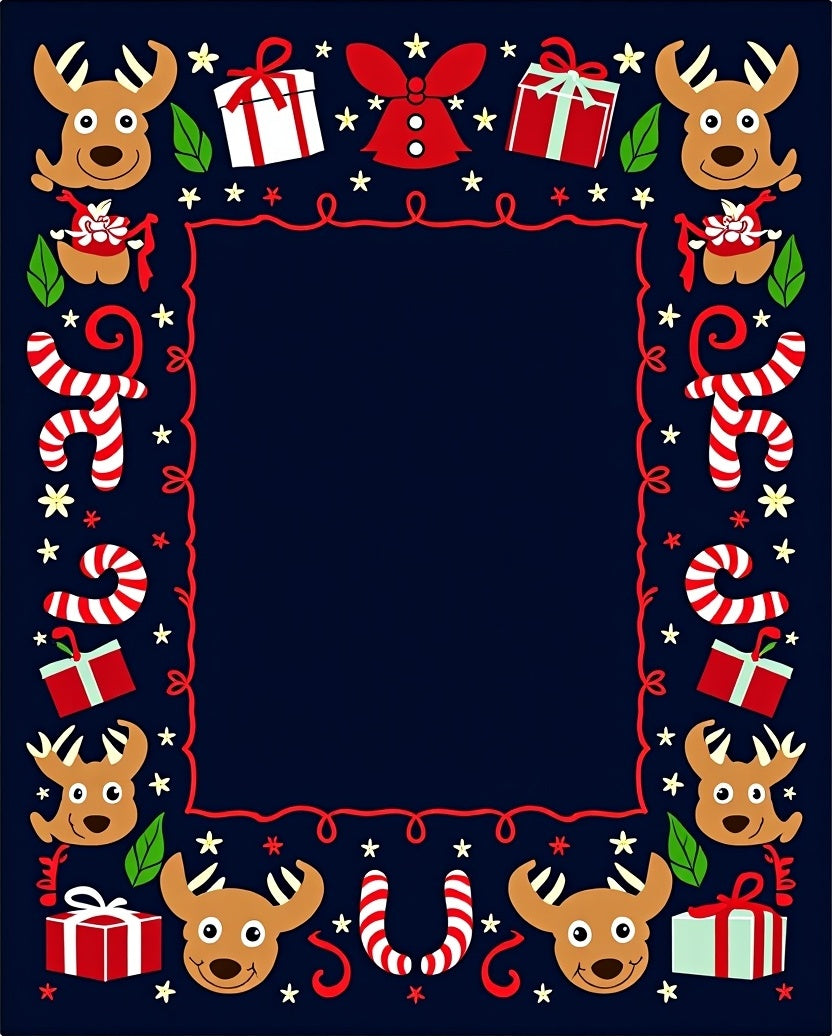 Festive Reindeer Candy Cane Christmas Border Rug
