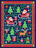 Festive Blue Santa Sleigh Deer Trees Rug