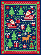 Festive Blue Santa Sleigh Deer Trees Rug