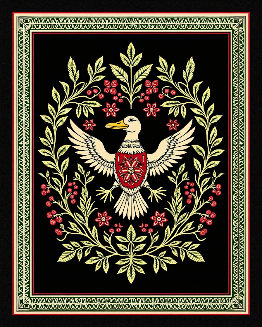 Whimsical Duck Floral Laurel Frame Rug