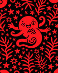 Playful Red Underwater Starry Creature Rug