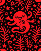 Playful Red Underwater Starry Creature Rug