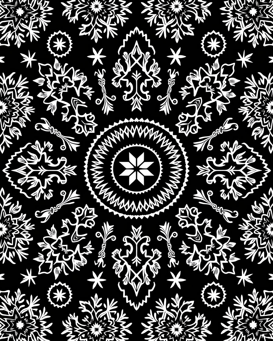 Black White Ornamental Starburst Medallion Rug