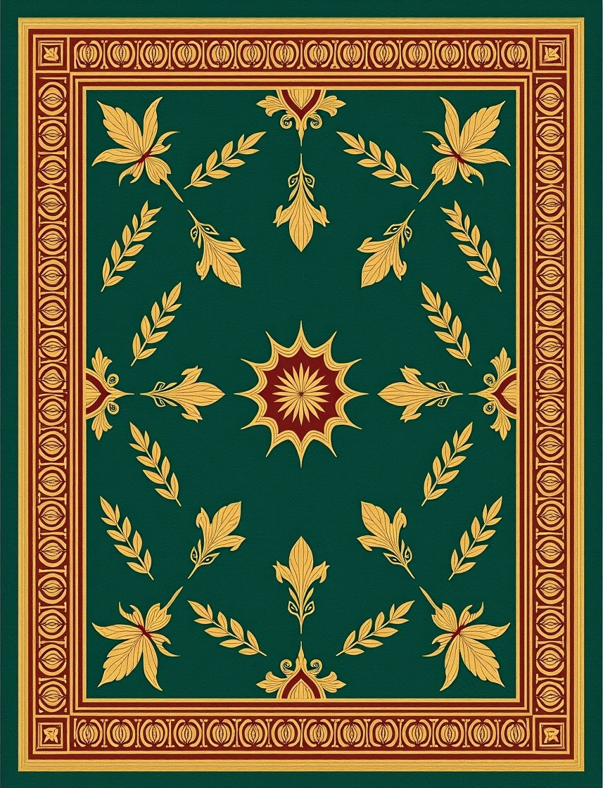 Deep Green Gold Leaf Border Rug
