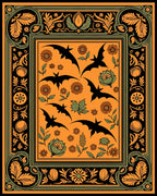Orange Bat Floral Border Rug