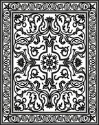 Intricate Black White Scrolling Vines Rug