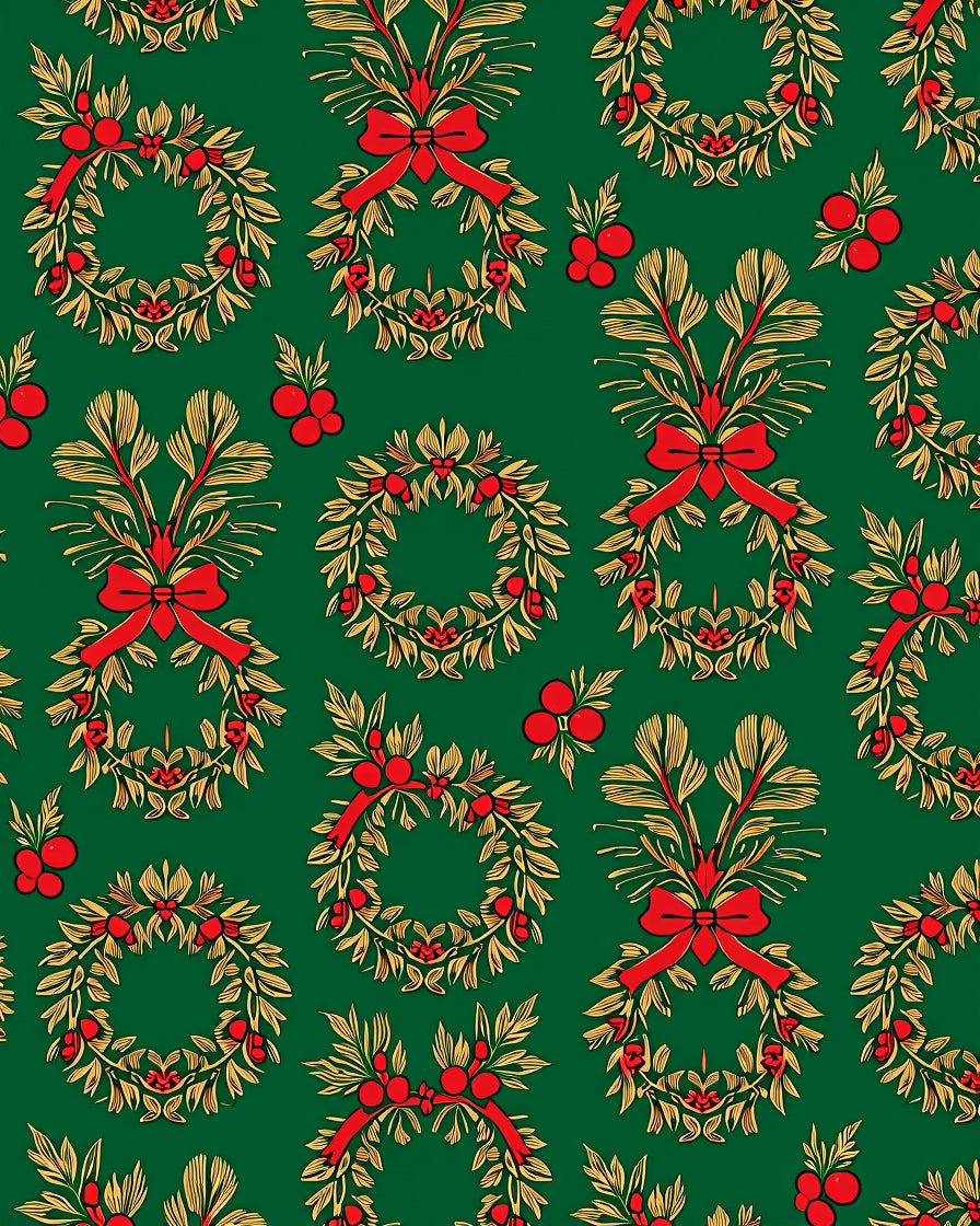Green Red Golden Wreath Garlands Rug