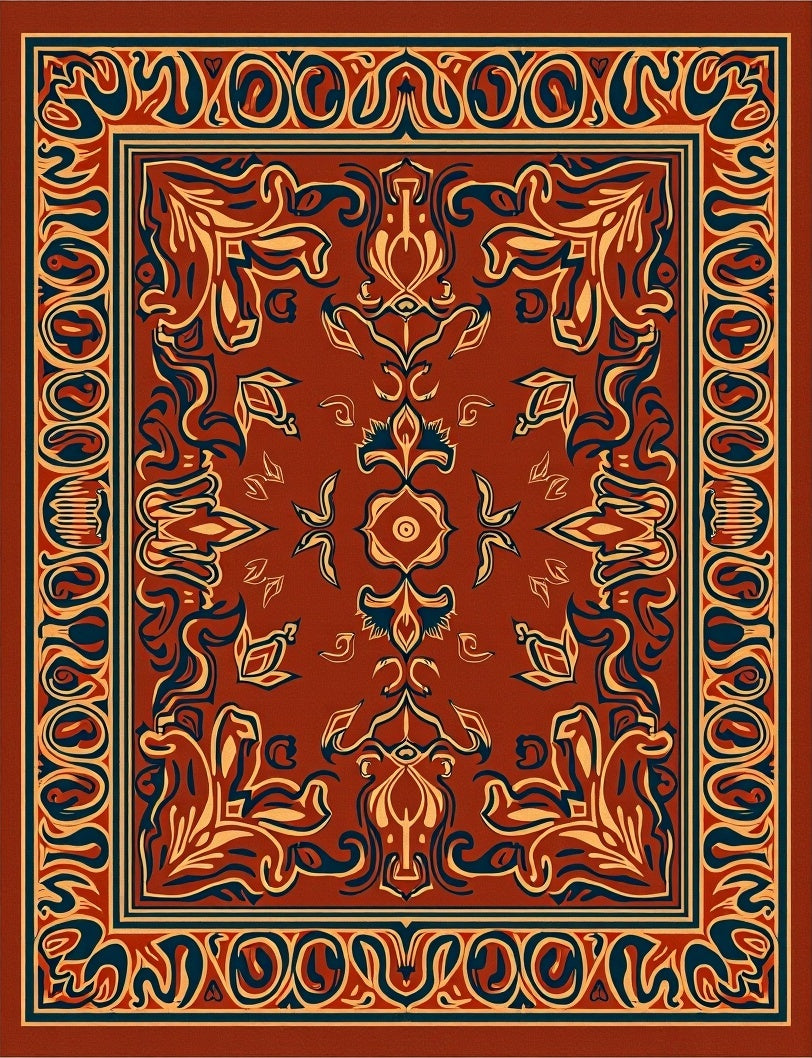Crimson and Navy Floral Medallion Rug