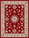 Rich Scarlet Cream Floral Border Art Rug