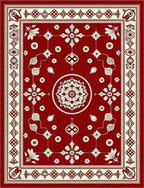 Rich Scarlet Cream Floral Border Art Rug