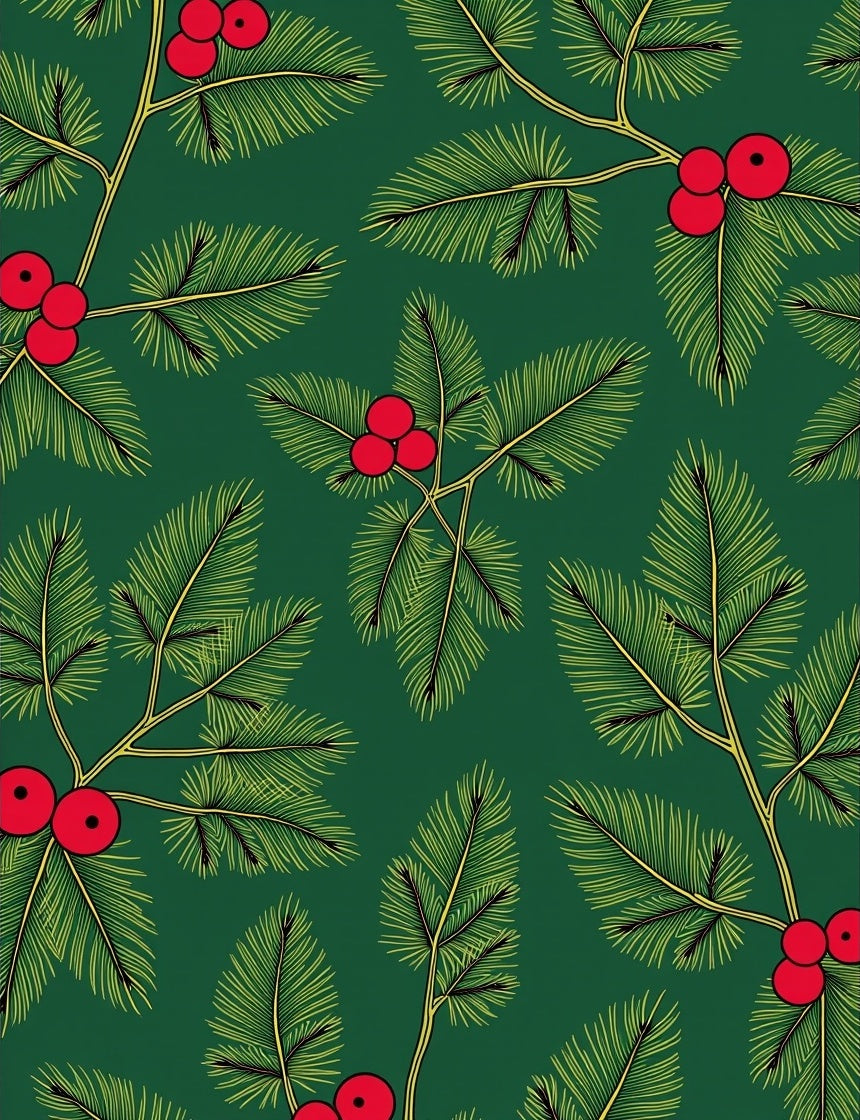Festive Green Holly Berry Sprigs Rug