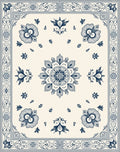 Cream Blue Floral Mandala Border Rug