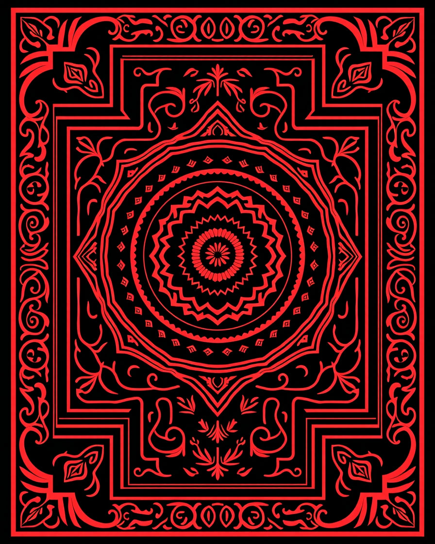 Crimson Medieval Mandala Frame Rug